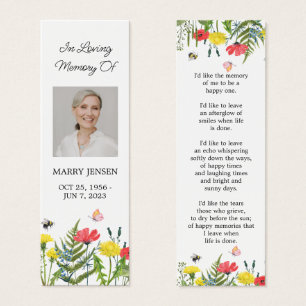 Wilde bloem bloemen foto rouw herinnering bladwijz mini visitekaartjes
