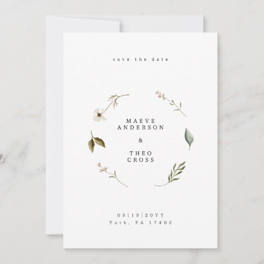 Wilde bloem bloemenelegant minimaal sparen de datu kaart (Voorkant)