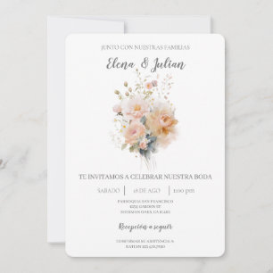Wilde bloem boeket Spaanse bruiloft uitnodiging