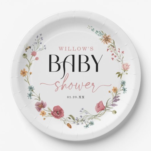 Wilde bloem Boho Baby shower Decor Papieren Bordje (Voorkant)