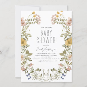 Wilde bloem Boho Baby shower Elegant Modern Invita Kaart