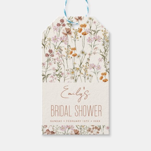 Wilde Bloem Boho Bruidsdouche Aquarel In Bloei Cadeaulabel (Voorkant)