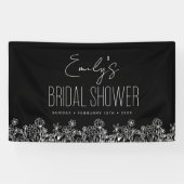 Wilde Bloem Boho Bruidsfeest Zwart Spandoek (Horizontaal)