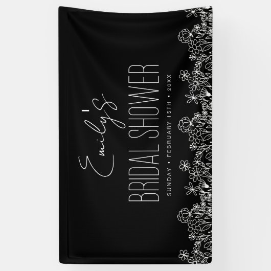 Wilde Bloem Boho Bruidsfeest Zwart Spandoek (Verticaal)