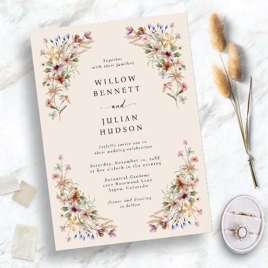 Wilde Bloem Boho Bruiloft Kaart