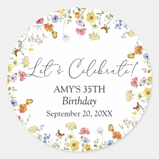 Wilde bloem Boho Floral Let's Celebrate Birthday Ronde Sticker (Voorkant)