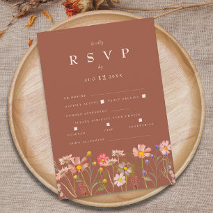 Wilde Bloem Boho Terracotta Eet Optie Trouwen RSVP Kaartje