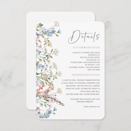 Wilde Bloem Boho Trouwkaart Details Kaart (Voorkant / Achterkant)