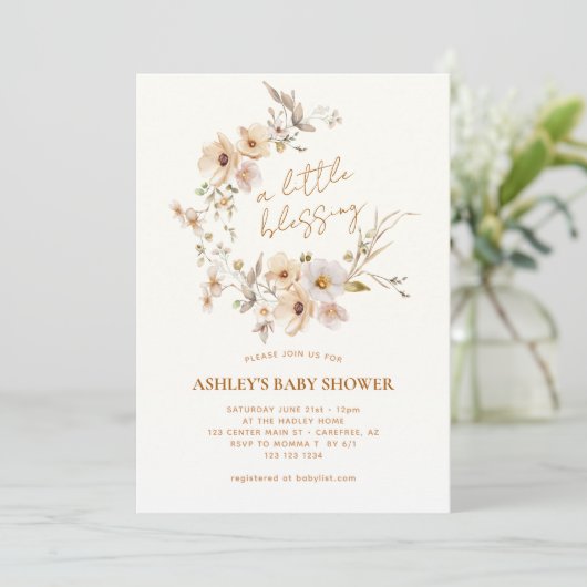 Wilde Bloem Boho Zegeningen Baby Shower Kaart (Staand voorkant)