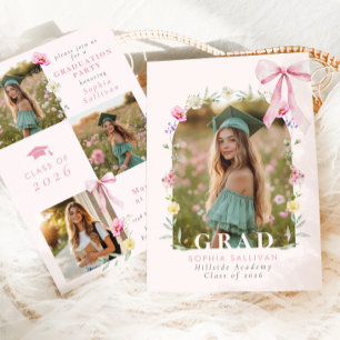 Wilde bloem Boog Afstudeerfeest Fotocollage Kaart