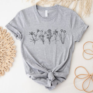 Wilde Bloem Botanische Boho Bloem Tuin Zwart T-shirt