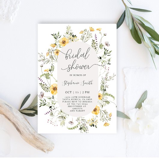 Wilde bloem Bridal Shower Invitation Sjabloon Kaart