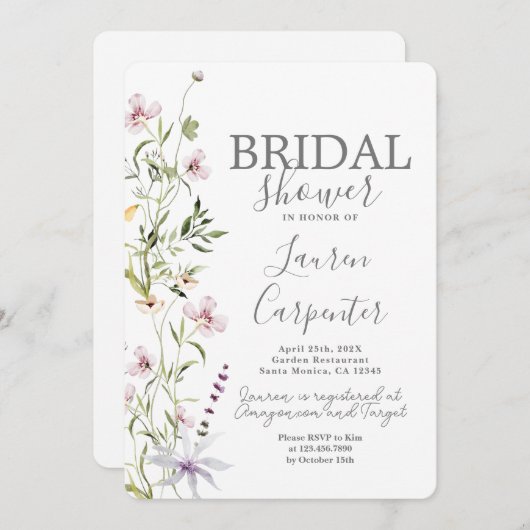 Wilde bloem Bridal Shower Kaart (Voorkant / Achterkant)