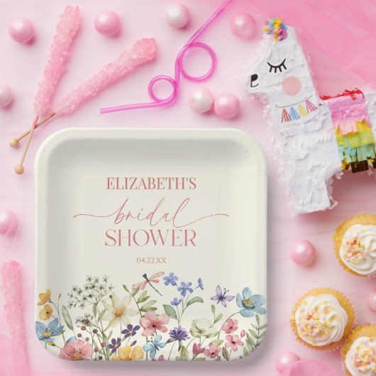 Wilde Bloem Bruidsboeket Bloem Bruiloft Feest Papieren Bordje (Feest)