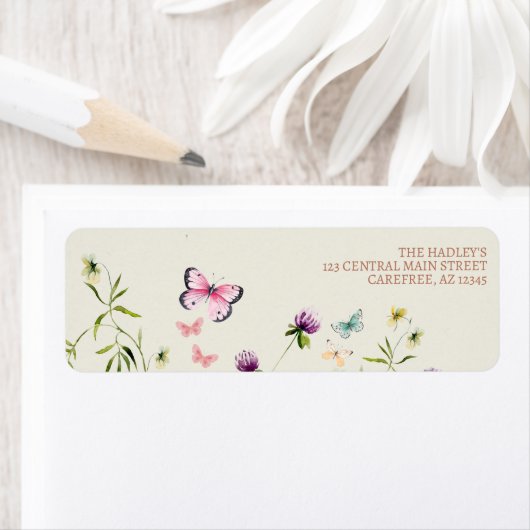 Wilde bloem Butterfly Party Return Address Label (Insitu)