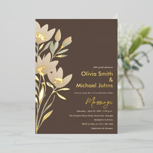 Wilde bloem Chocolade en room Weddenschap Folie Feestdagenkaart (Staand Voorkant)