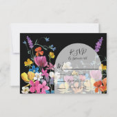 Wilde bloem Dark Meadow responskaarten RSVP Kaartje (Voorkant)