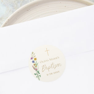 Wilde Bloem Doop Ronde Sticker