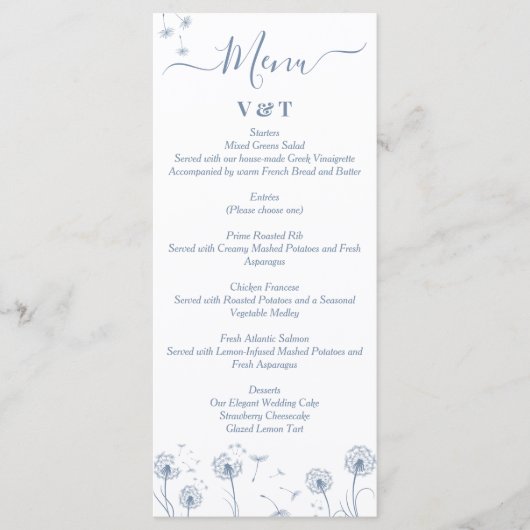 Wilde Bloem Eenvoudige Minimalistische Trouwdag Menu (Voorkant)