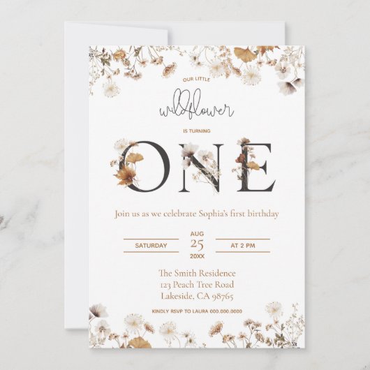 Wilde bloem Eerste verjaardag Kaart (Voorkant)