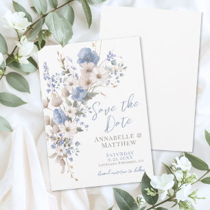 Wilde Bloem Elegante Blauwe Bloemige Bruiloft Save The Date