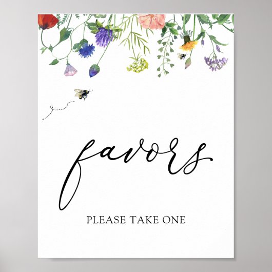 Wilde bloem en Buzzing Bijen voor het teken Poster (Voorkant)