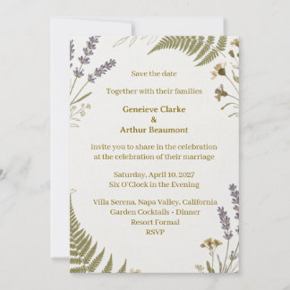 Wilde bloem en varen Save the Date uitnodiging