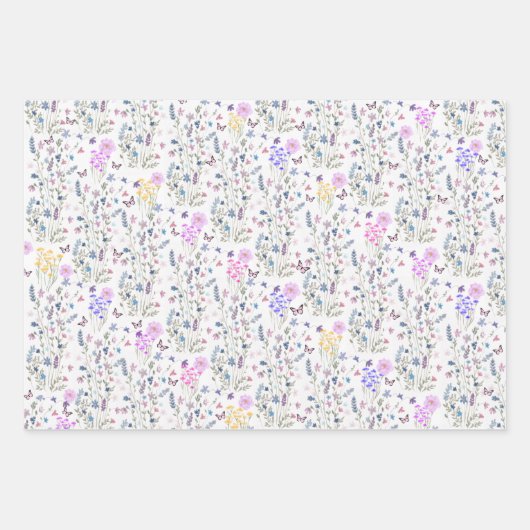 Wilde bloem en vlinders bloementuin roze inpakpapier vel (Voorkant 3)