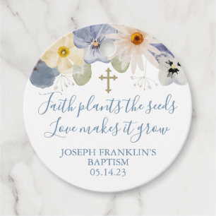 Wilde bloem Faith Planten zaden Baptisme Favor Ta Bedankjes Labels