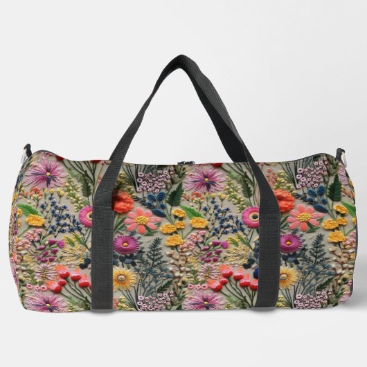 Wilde Bloem Faux Borduurwerk Bloemen Patroon Plunjezak (Voorkant)