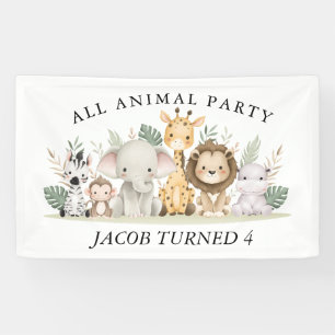 Wilde Bloem Feest Dieren Safari Verjaardag Spandoek