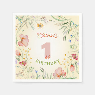 Wilde bloem Floral Girl's eerste verjaardag op 1 Servet