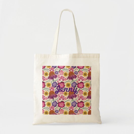 Wilde bloem Floral Pattern, gepersonaliseerd Tote Bag (Voorkant)