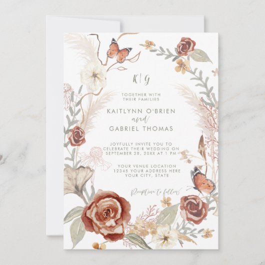 Wilde bloem Floral Wreath Butterfly Sage Greenery Kaart (Voorkant)