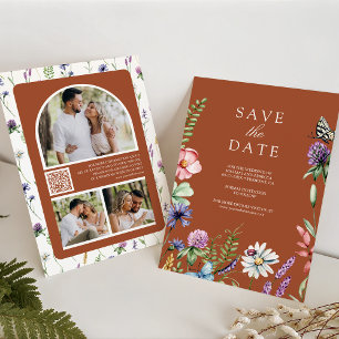 Wilde Bloem Foto QR Code Terracotta Huwelijk Save The Date