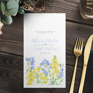 Wilde bloem geel blauw aquarel botanische trouw servet
