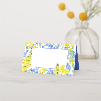 Wilde bloem geel blauw waterverf bloemige bruiloft