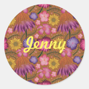 Wilde bloem Geel Floral Gepersonaliseerd Ronde Sticker