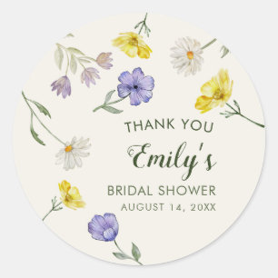 Wilde bloem Geel Paarse Bloem Bruiloft Feest Ronde Sticker
