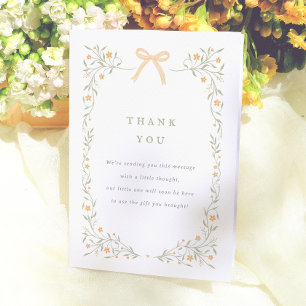 Wilde bloem & Gele Strik Elegante Tuin Baby Shower Bedankkaart