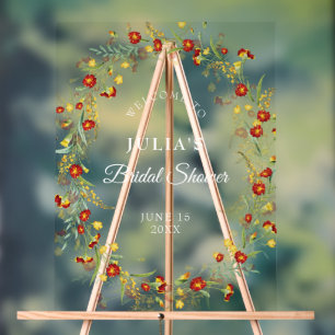 Wilde Bloem Gele Tagetes Loof Bruidsboeket Acryl Bord