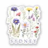 Wilde bloem gepersonaliseerde naam Sticker (Voorkant)