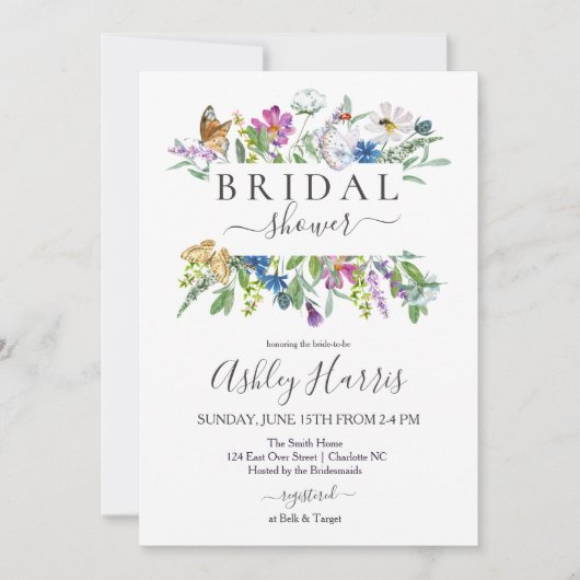 Wilde bloem - grieschower - uitnodiging , vlinder (Voorkant)