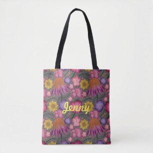 Wilde bloem Grijze Floral Aangepaste Canvas tas