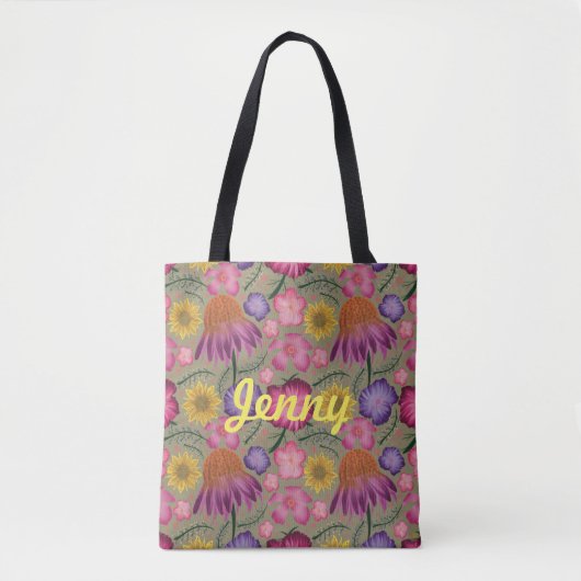 Wilde bloem Groene Floral Aangepaste Canvas tas (Voorkant)