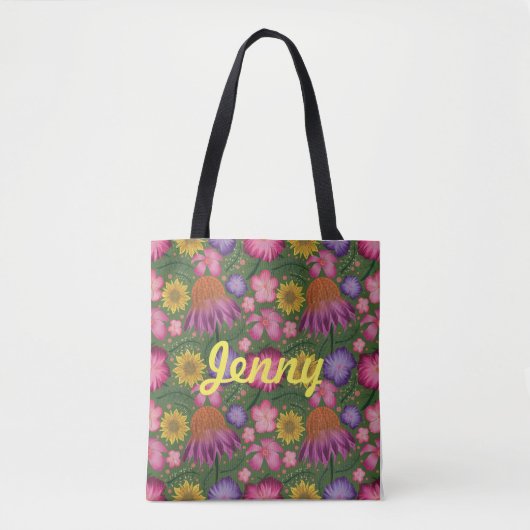 Wilde bloem Groene Floral Aangepaste Canvas tas (Voorkant)