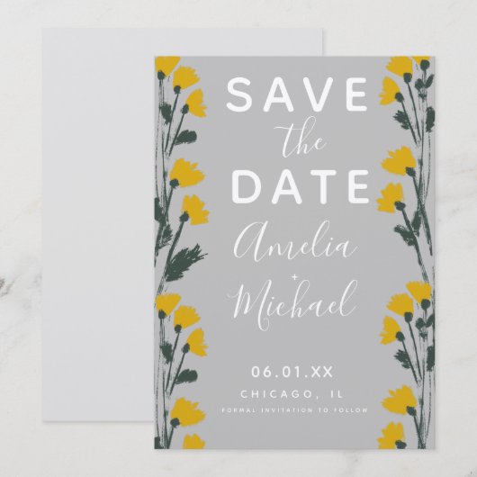 Wilde Bloem Handgetekende Botanische Save the Date (Voorkant / Achterkant)