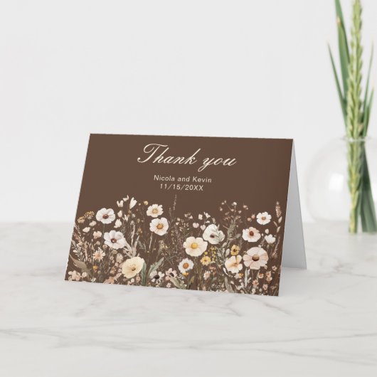 Wilde Bloem Herfst Bloemige Bruiloft Bedankkaart (Voorkant)