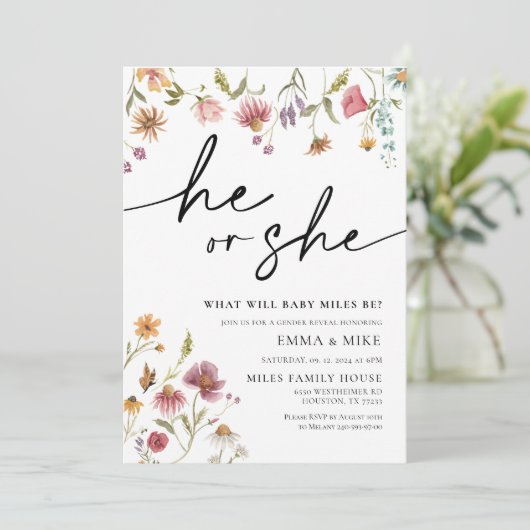 Wilde bloem Hij of zij maakt uitnodiging bekend (Staand voorkant)