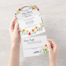 Wilde bloem in één Baby shower All In One Uitnodiging